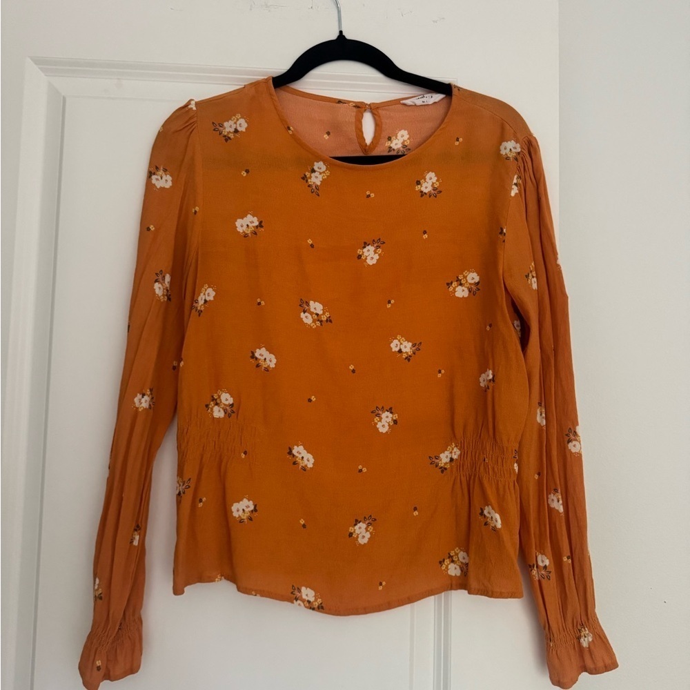 Elodie women’s long sleeve dainty floral blouse shirt top size large 10 12